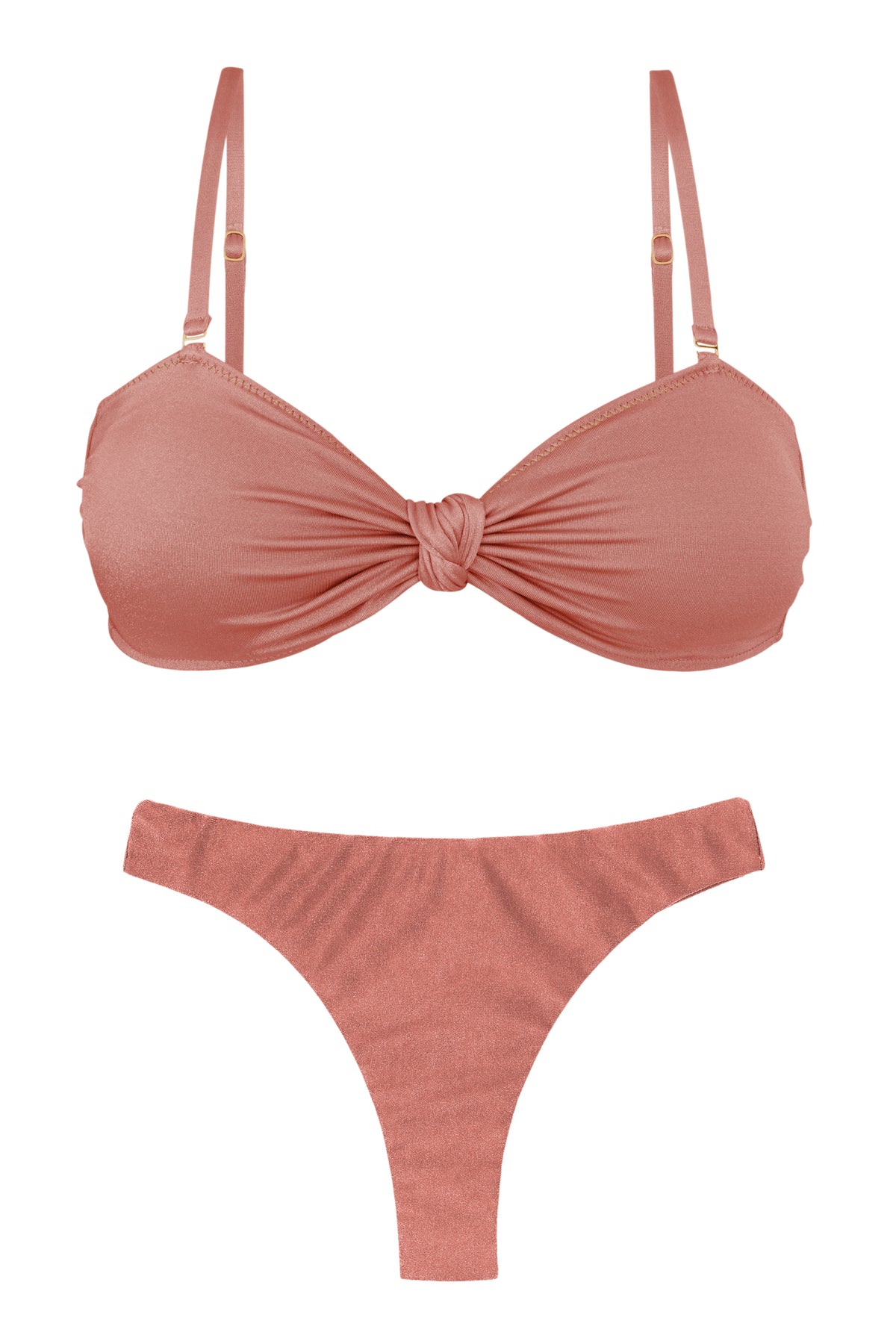Product Front: Rio De Sol Two Piece Swimwear Set Shimmer-Copper Bandeau-Joy Nice-Fio