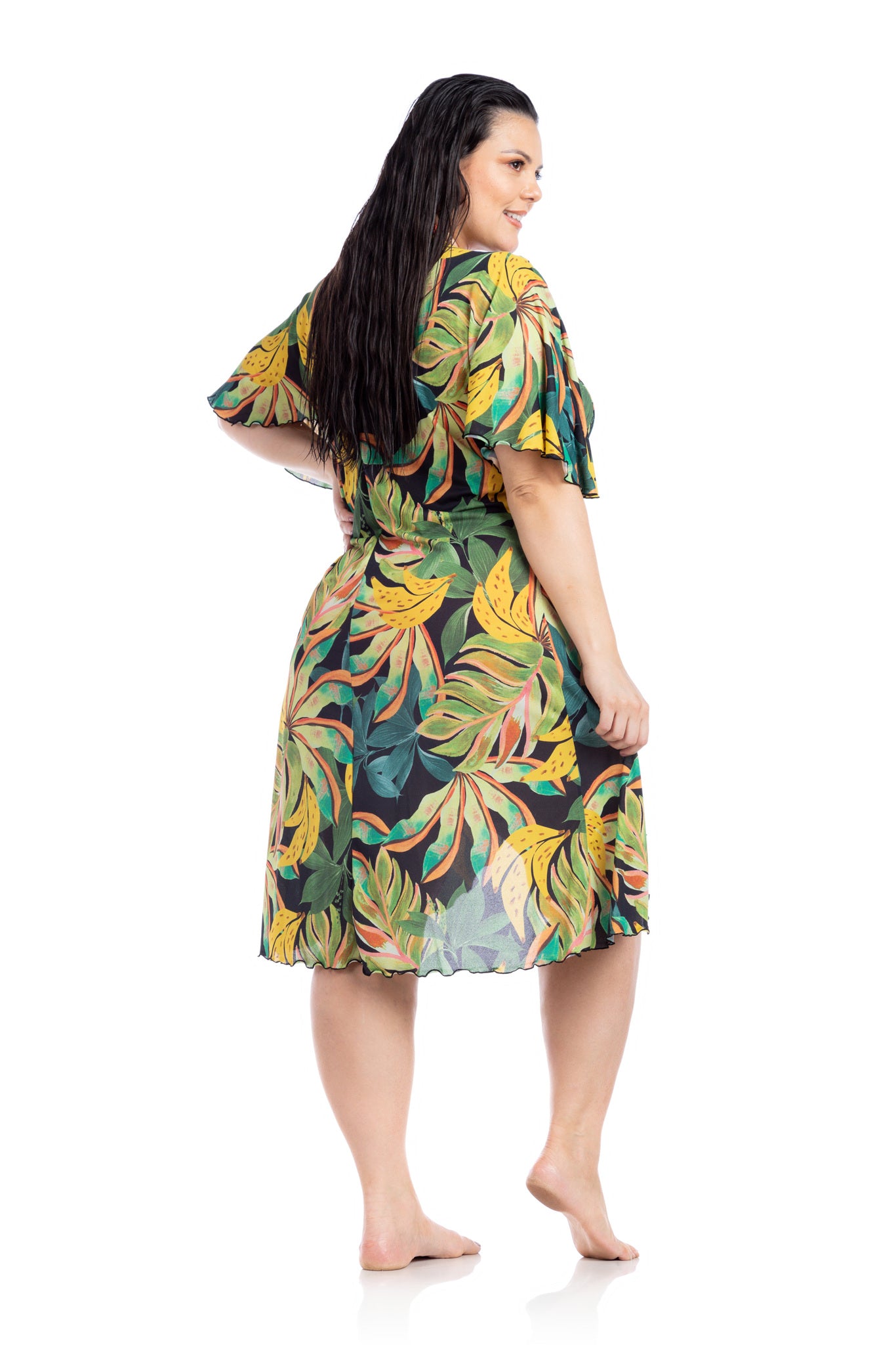 Model Back: La Playa Midi Dress Borboleta Tropicool Preto