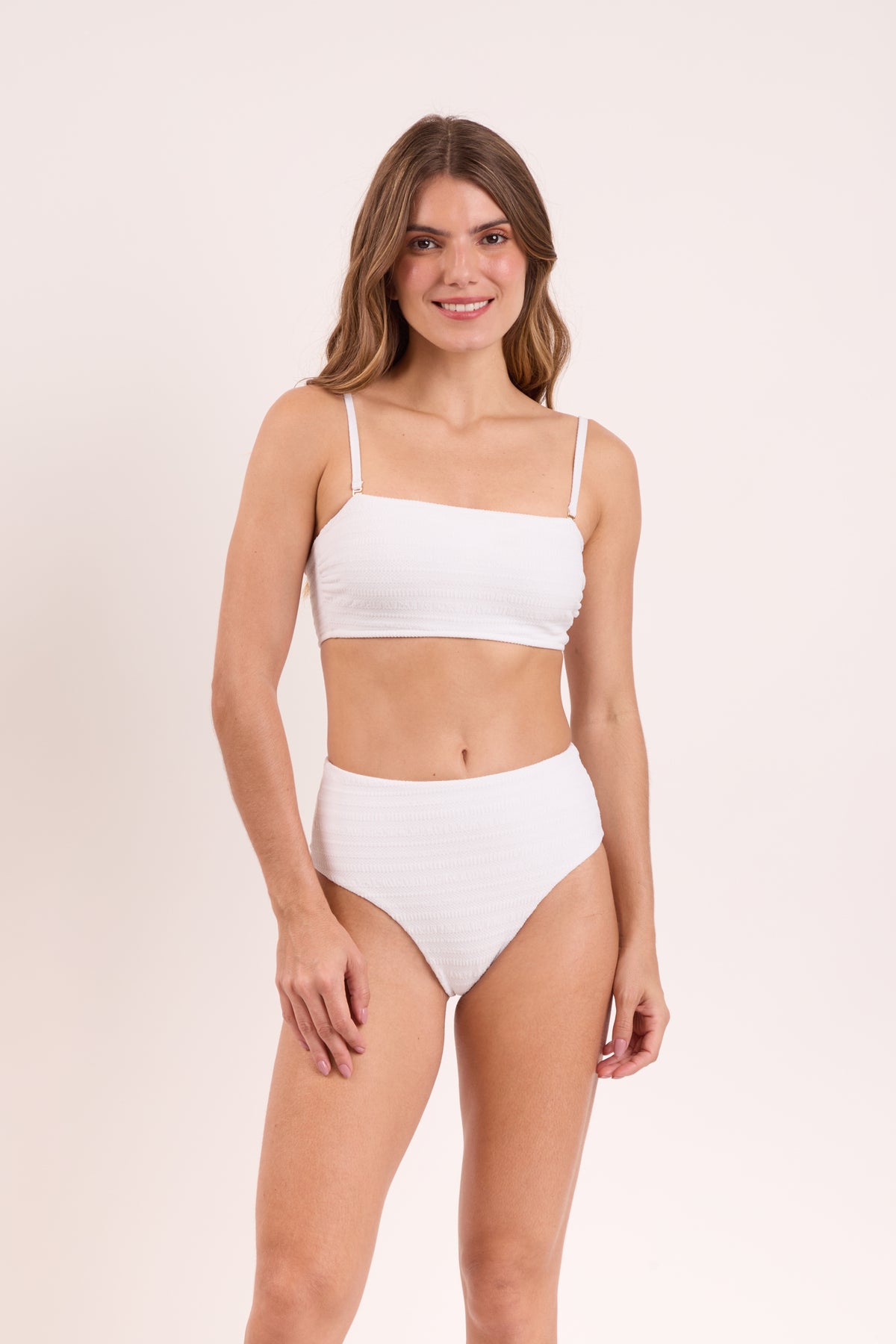 Image 06: Rio De Sol Two Piece Swimwear Set Memphis-White Bandeau-Reto Hotpants