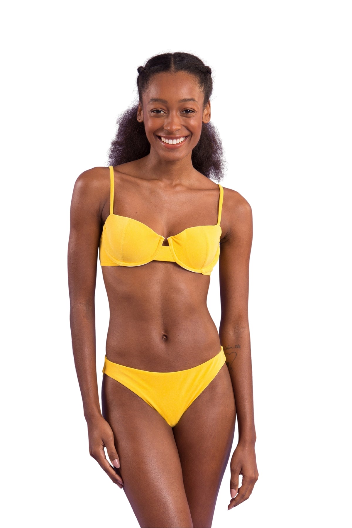 Model Front: Rio De Sol Two Piece Swimwear Set Malibu-Yellow Balconet Essential-Comfy