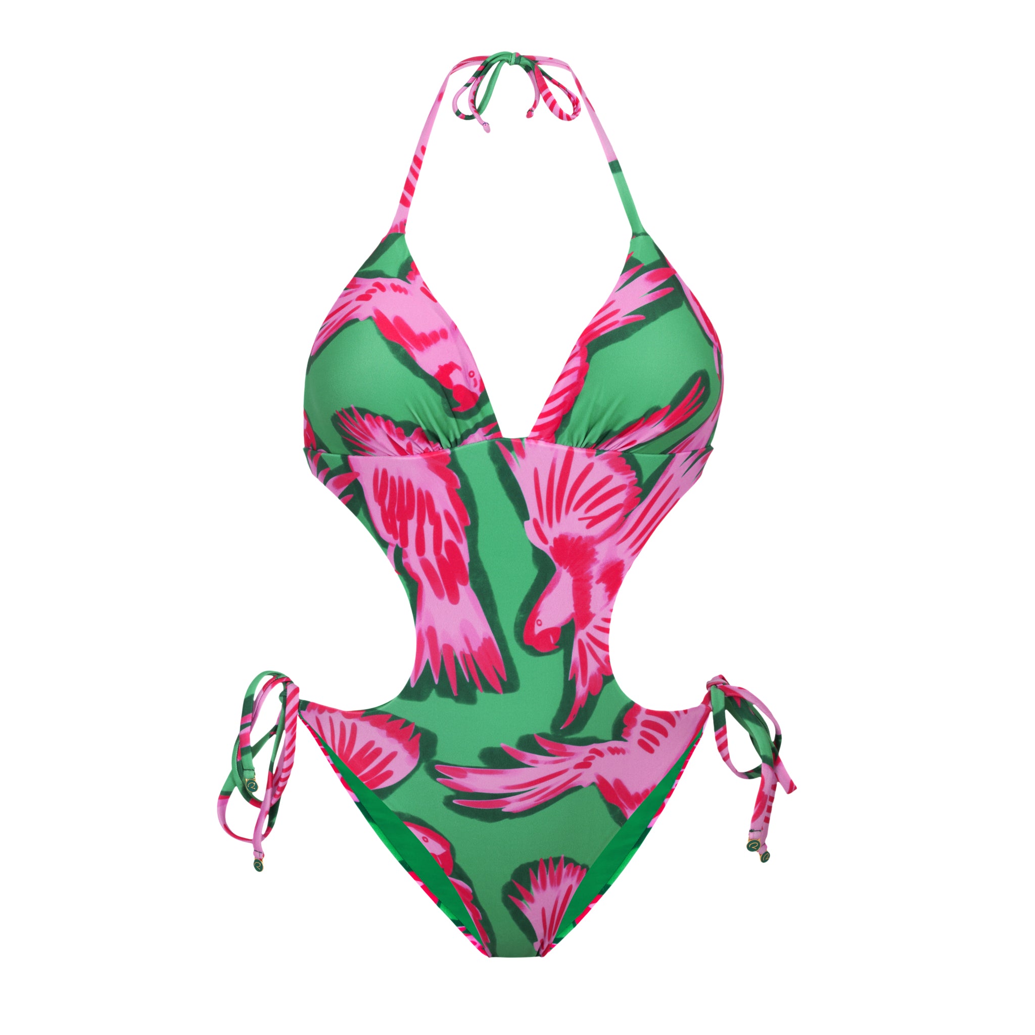 Product Front: Rio De Sol One-Piece Parrots Trikini-Comfy
