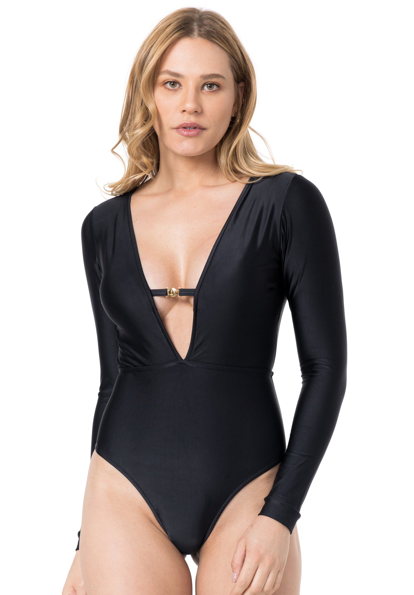 Gallery: Lua Morena One-Piece Maio Manga Longa Fio Liso Preto