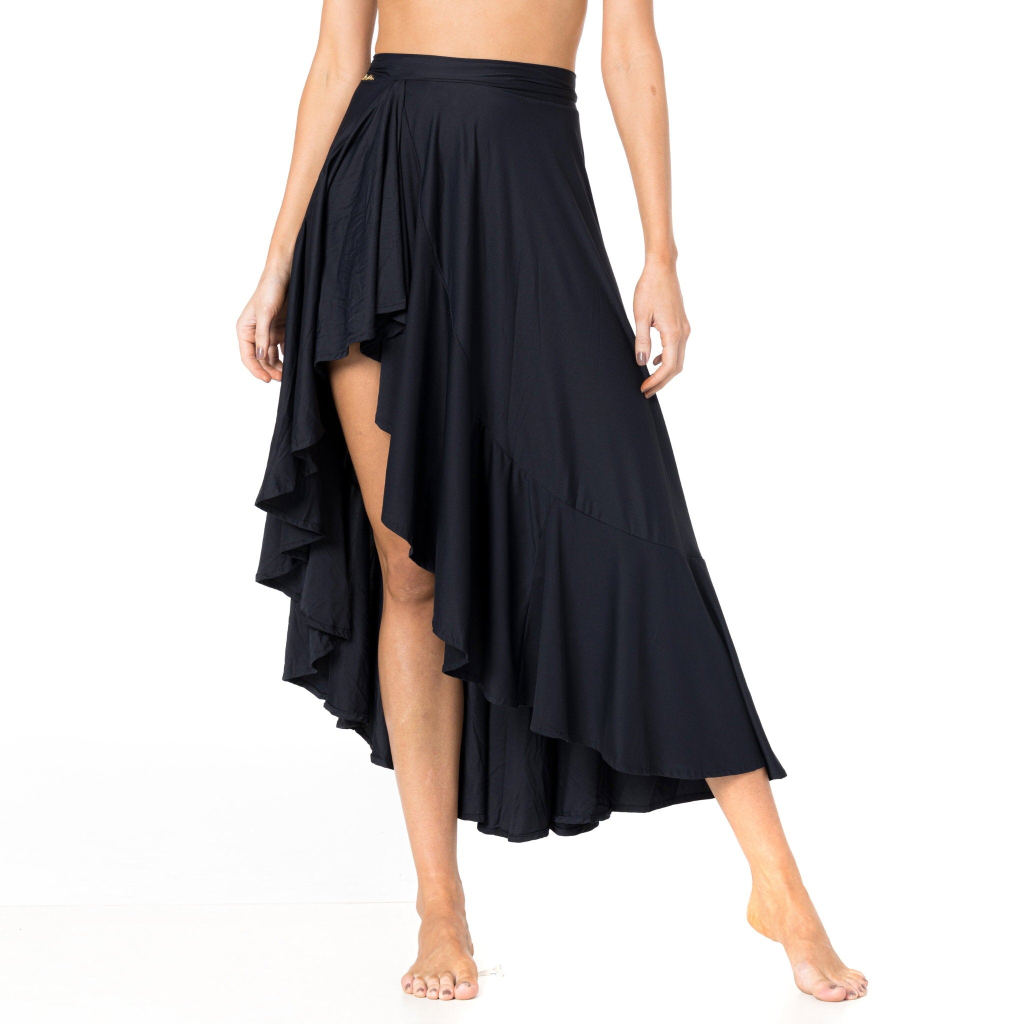 Gallery: Lua Morena Beach Skirt Pareo Babado Uv Liso Preto