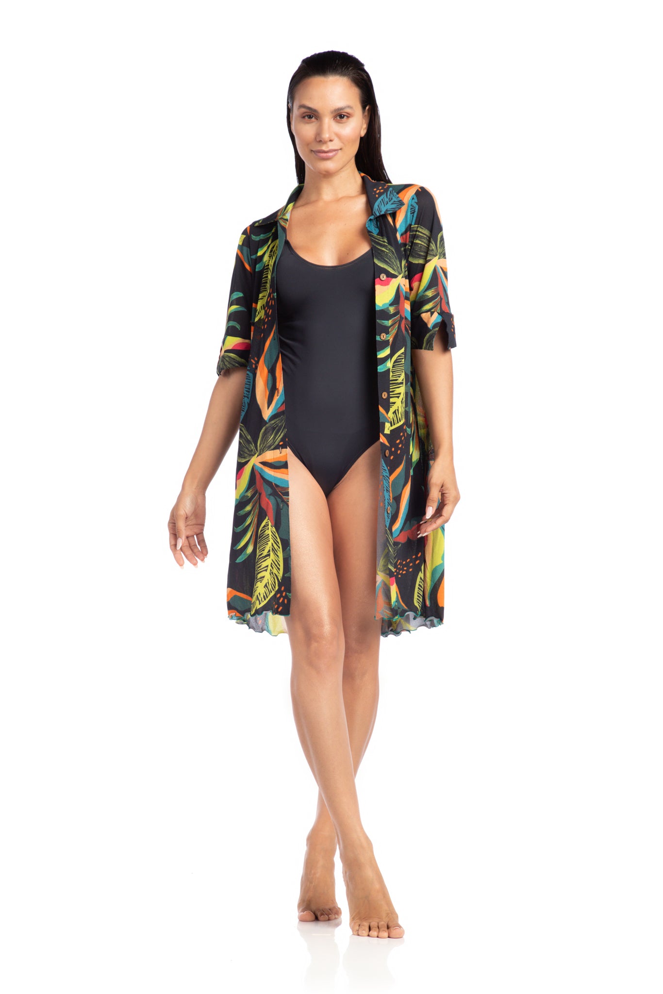 Model Front: La Playa Shirtdress Chemise Jardins