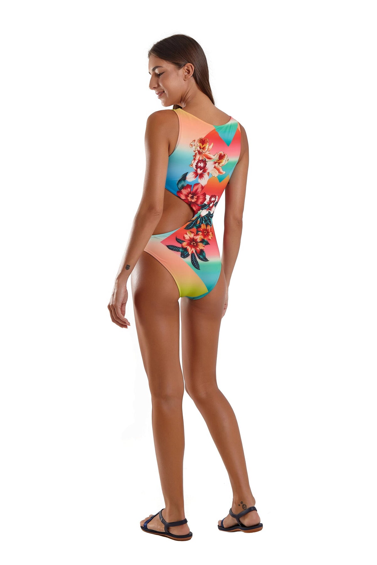 Model Back: Blueman One Piece Swimsuits Maio Body Flower Power