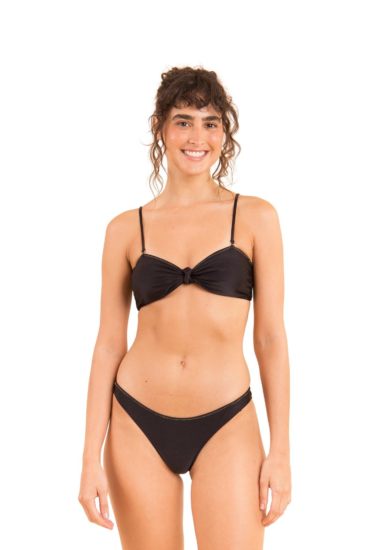 Model Front: Rio De Sol Bikini Tops Top Shimmer-Black Bandeau-Joy
