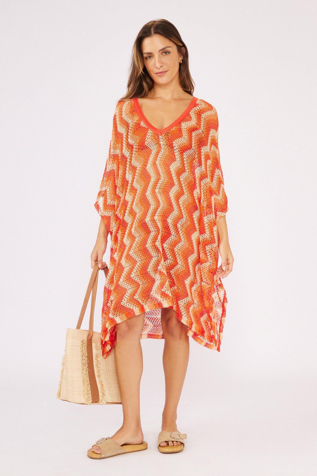 Model Front: Blueman Maxi Dresses Laranja Midi Dress Tricot