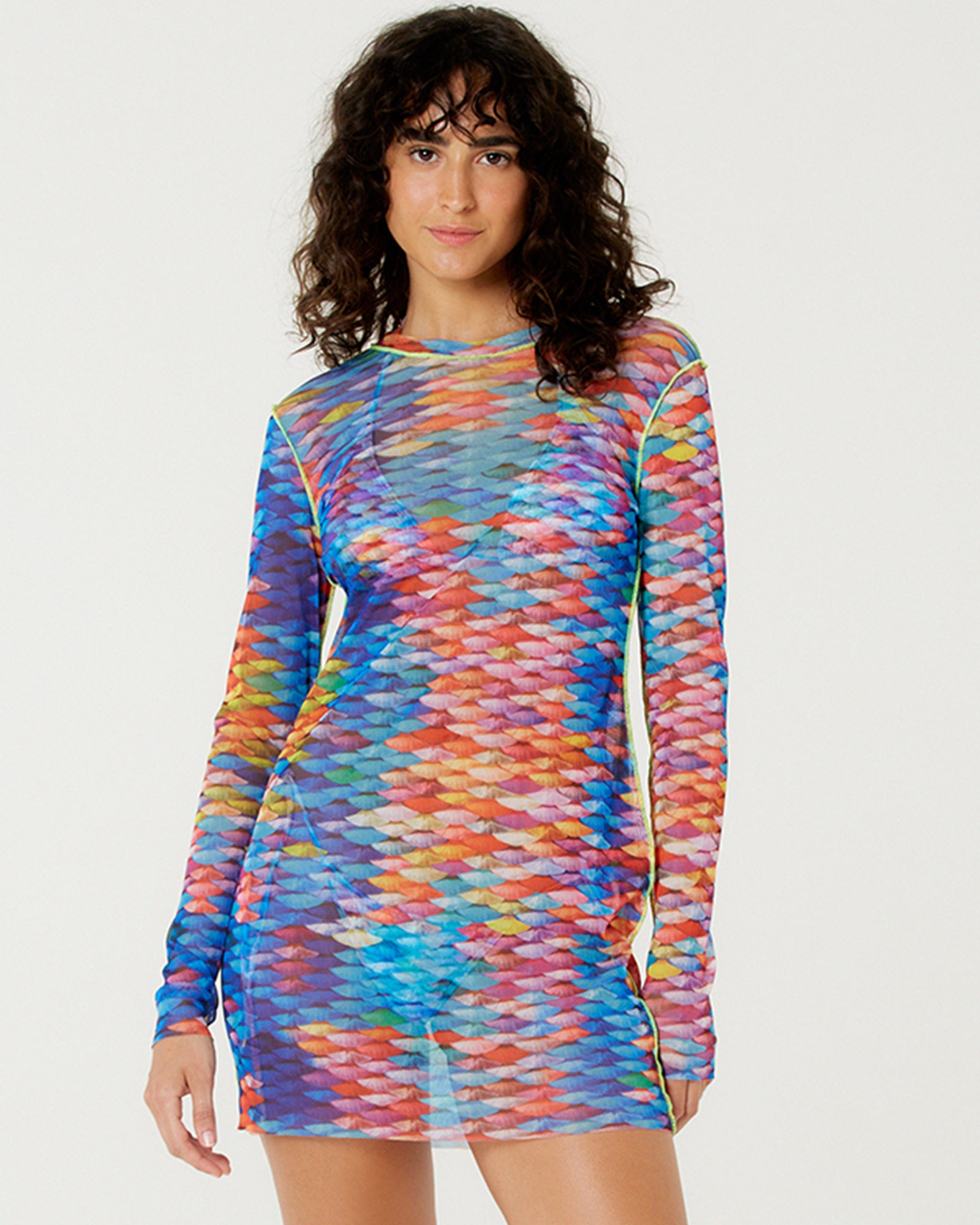 Gallery: Blueman Mini Dress Vestido Tule Manga Longa Escama