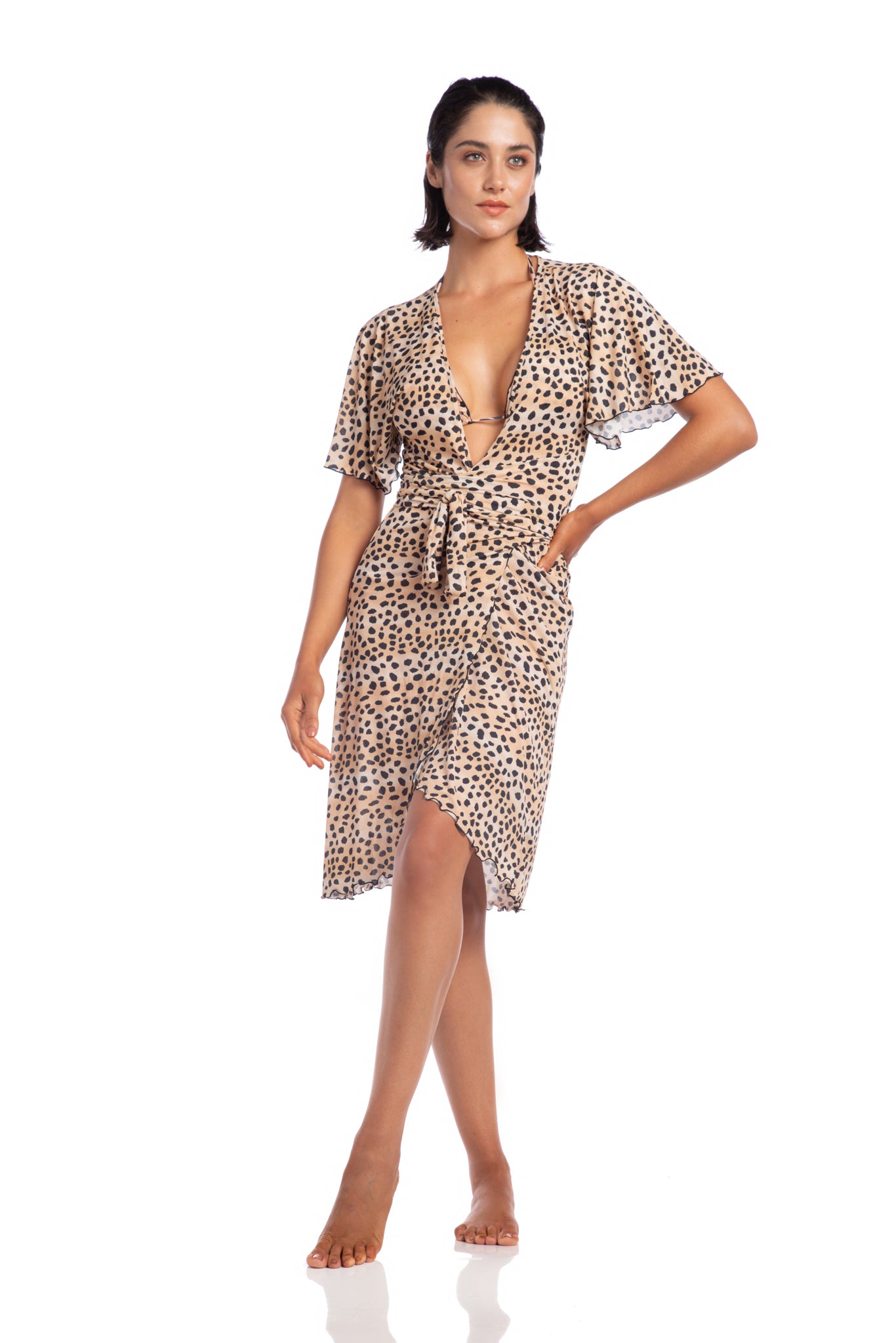 Model Front: La Playa Midi Dress Borboleta Guepardo