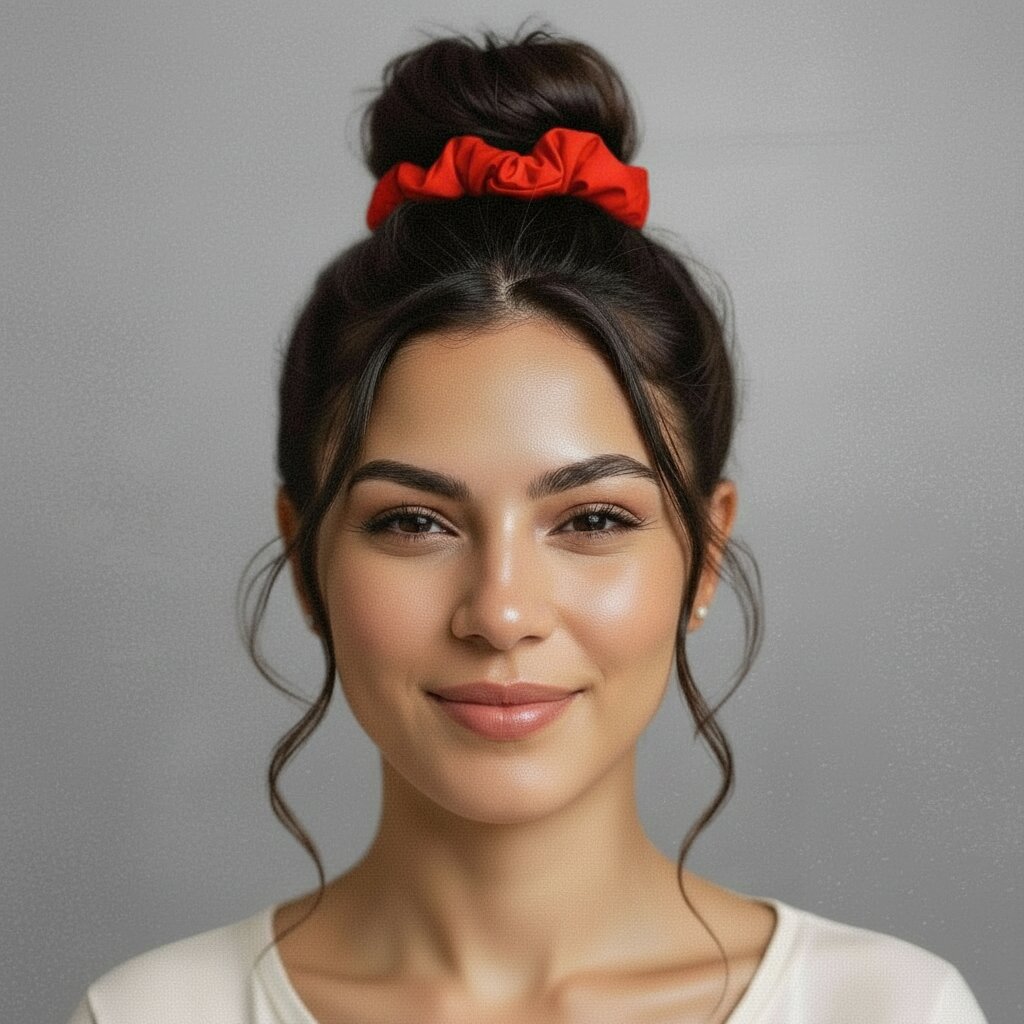 Model Front: Rio De Sol Hair Accessory Rouge Scrunchie