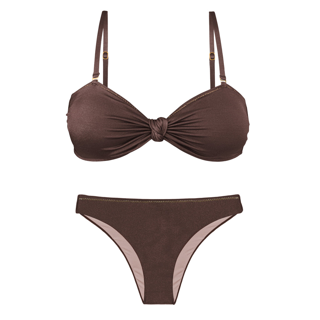 Product Front: Rio De Sol Two Piece Swimwear Set Shimmer-Coffee Bandeau-Joy Essential