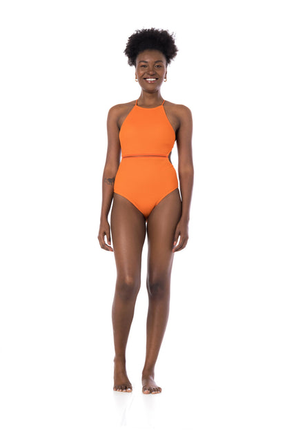 Model Front: La Playa One Piece Swimsuits Textura Tangerina