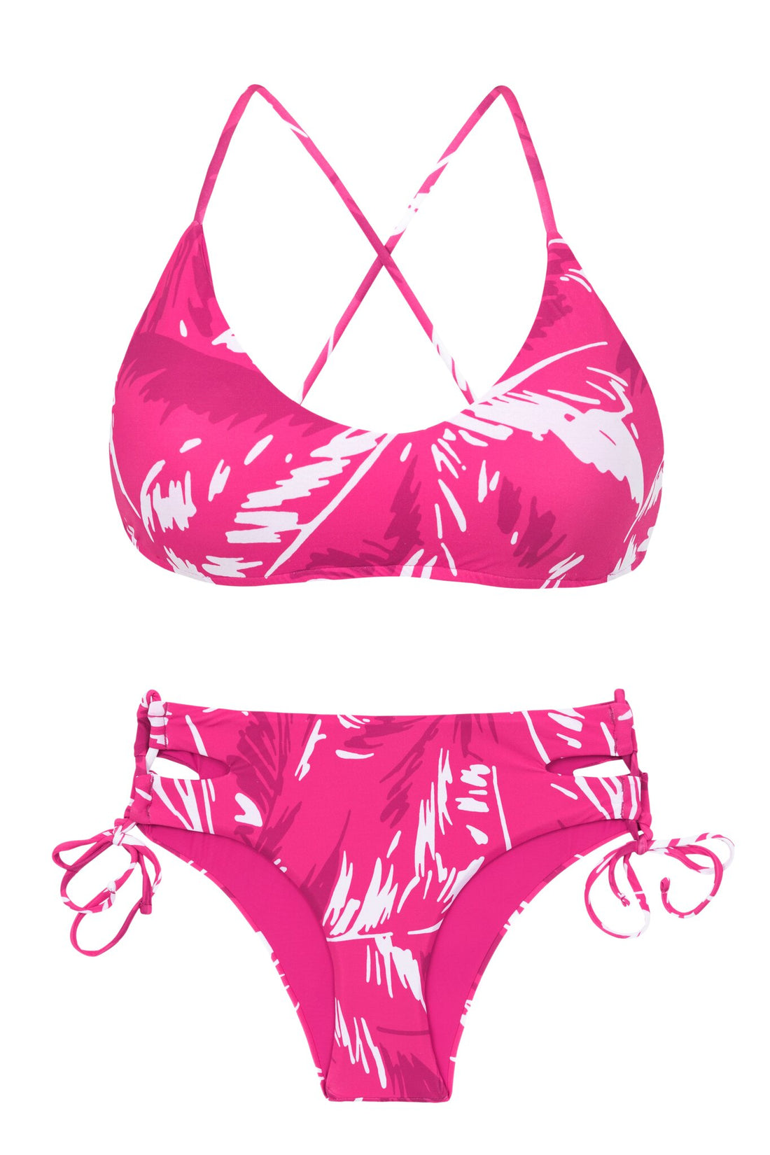 Product Front: Rio De Sol Two Piece Swimwear Set Pink-Palms Bralette Madrid