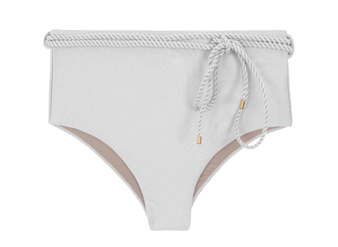 Product Front: Rio De Sol Bottom Bottom Shimmer-White Belted-High-Waist