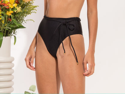Image 12: Rio De Sol Bottom Bottom Shimmer-Black Belted-High-Waist