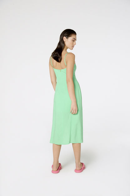 Model Back: Blueman Midi Dress Vestido Fenda Liso Color