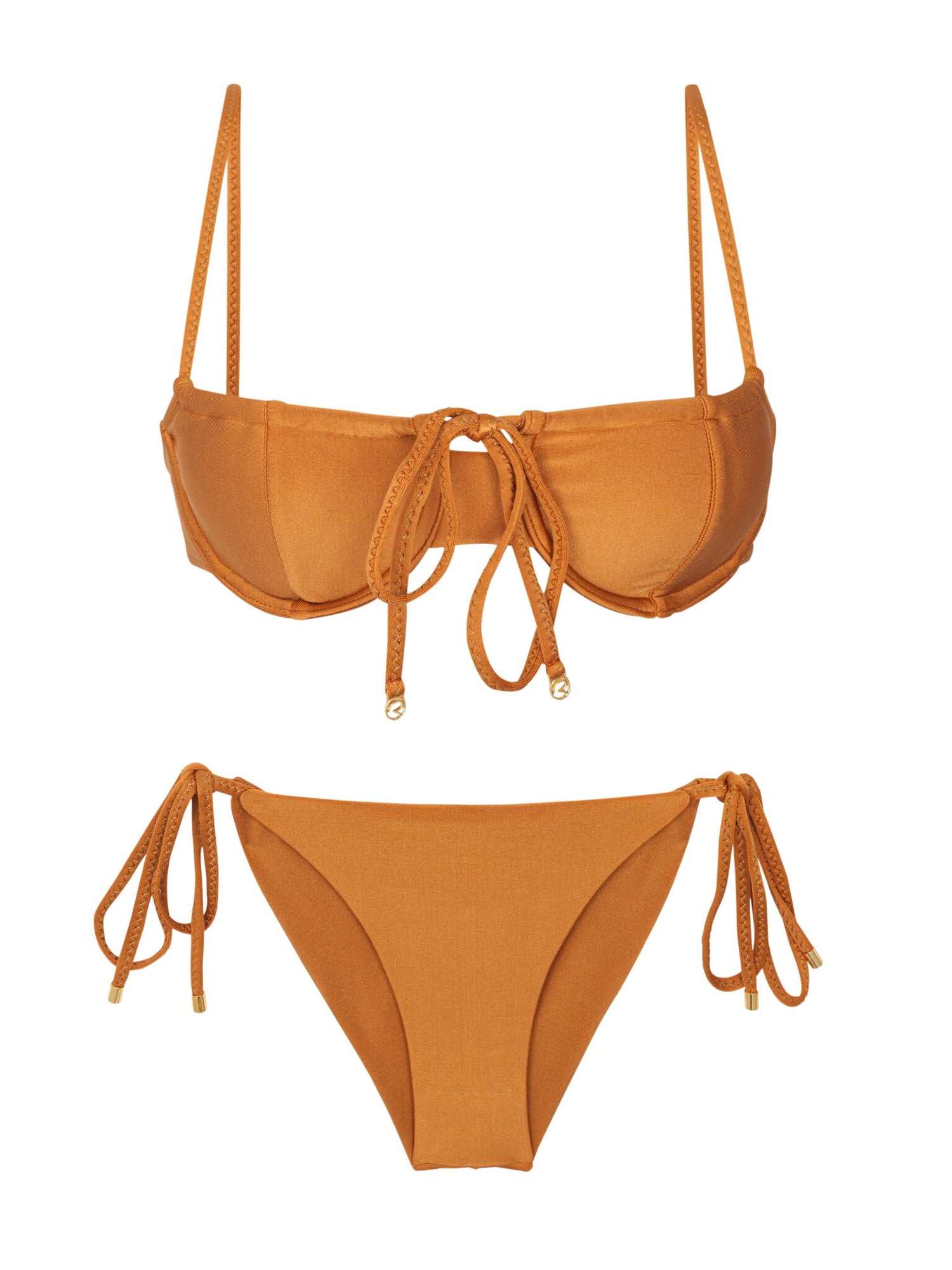 Product Front: Rio De Sol Set Set Shimmer-Nocciola Balconet-Tie Cheeky-Tie-Gold