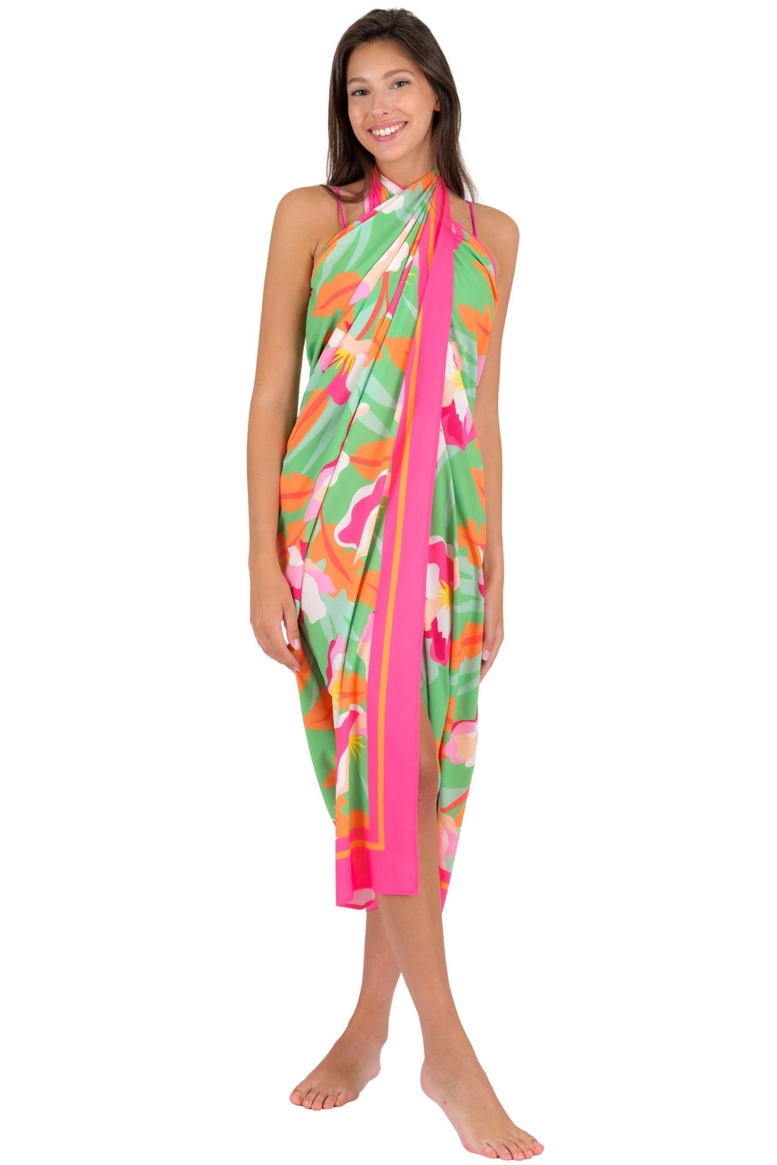 Model Front: Rio De Sol Pareo Green Bloom Canga