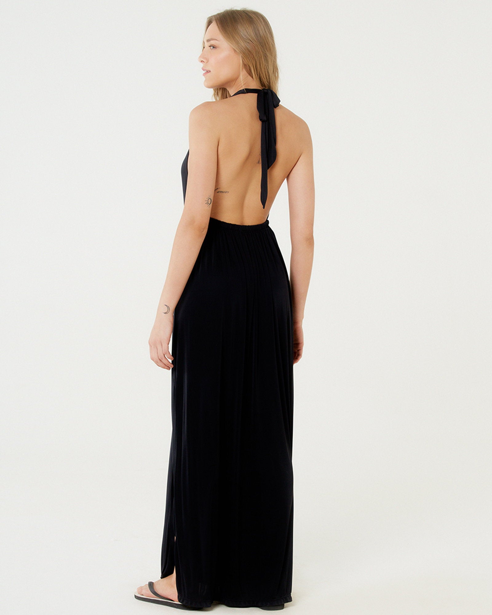 Image 04: Blueman Maxi Dresses Vestido Saida Duo Liso Preto Mistica