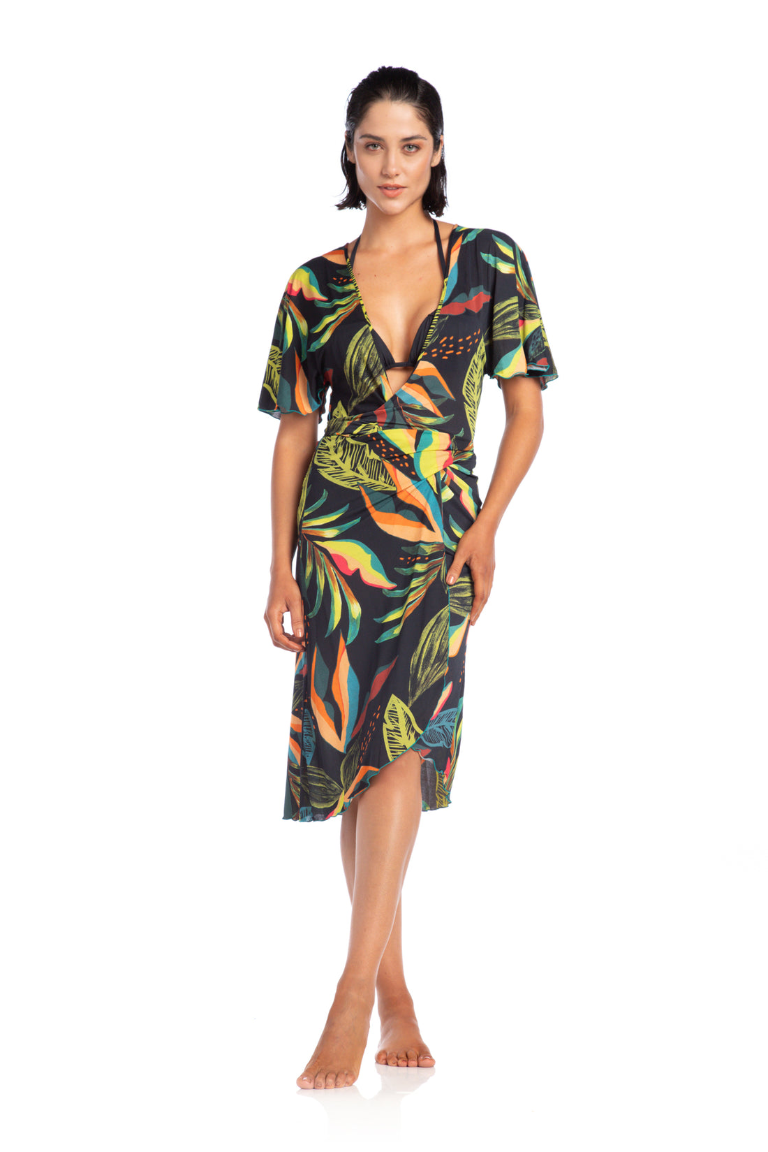 Model Front: La Playa Midi Dress Borboleta Jardins