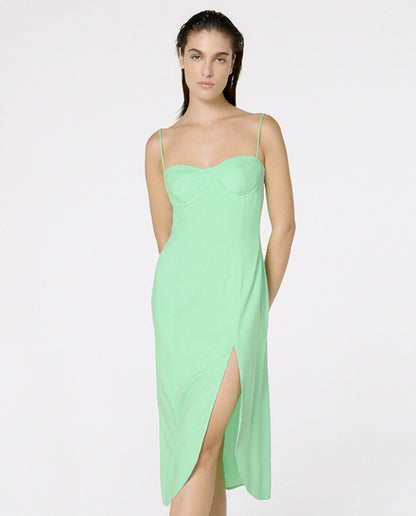Gallery: Blueman Midi Dress Vestido Fenda Liso Color