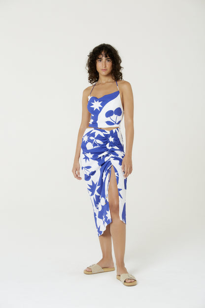 Model Front: Blueman Beach Skirt Bottom Set Cerise