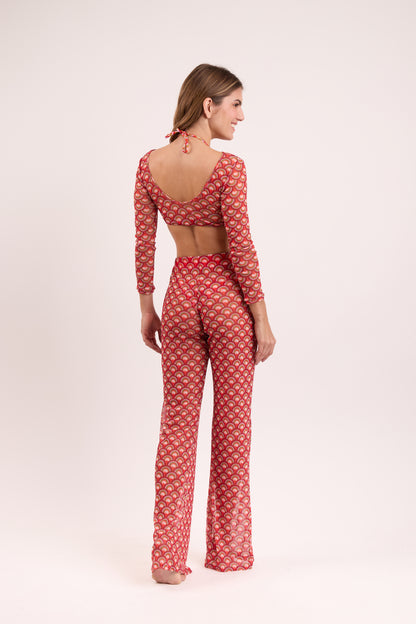 Model Back: Rio De Sol Beach Trousers Floral-Scales Pants Lana