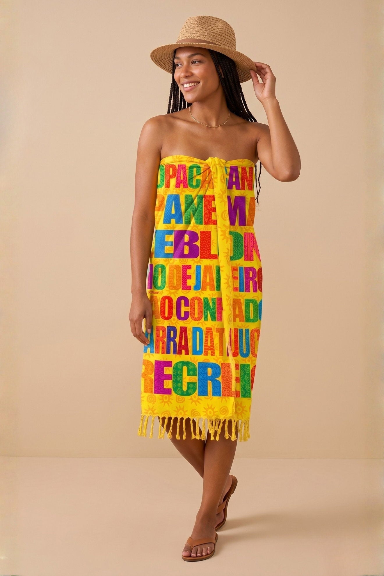 Model Front: Bali Blue Pareo Canga Praias Rio Amarela