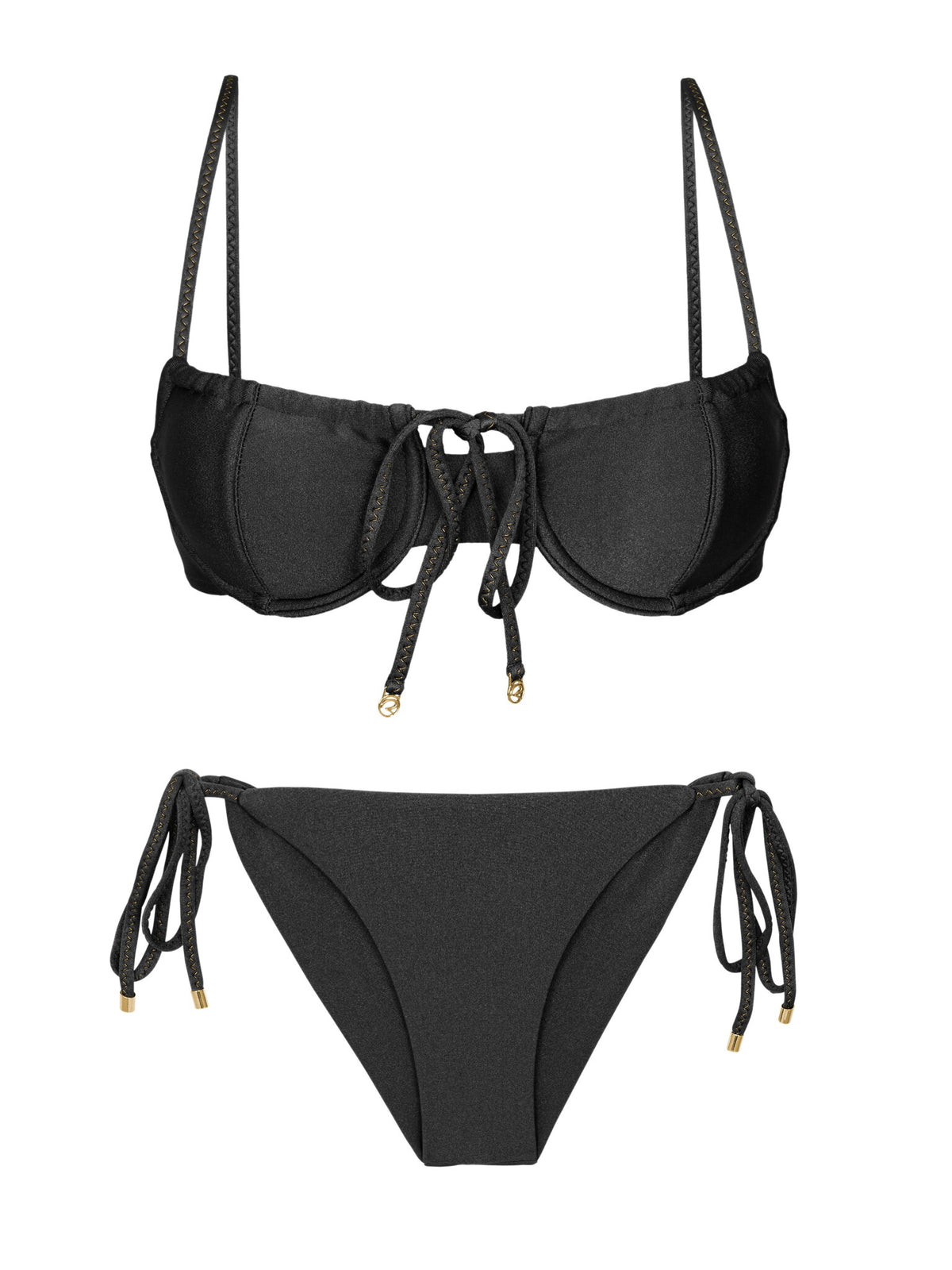 Product Front: Rio De Sol Set Set Shimmer-Black Balconet-Tie Cheeky-Tie-Gold