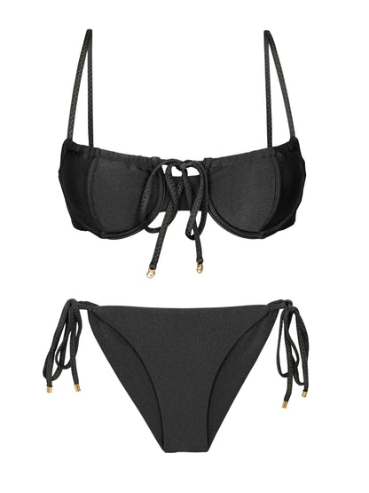 Product Front: Rio De Sol Set Set Shimmer-Black Balconet-Tie Cheeky-Tie-Gold