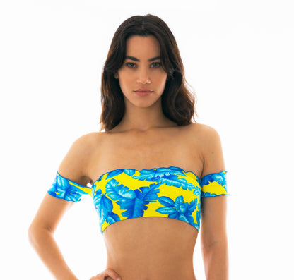 Model Front: Rio De Sol Top Top Palmeira Azul Off Shoulder