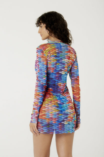Model Back: Blueman Mini Dress Vestido Tule Manga Longa Escama