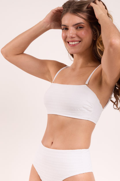 Image 07: Rio De Sol Two Piece Swimwear Set Memphis-White Bandeau-Reto Hotpants