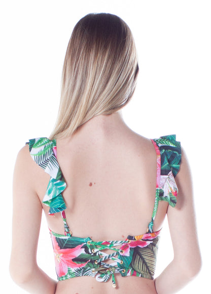Model Back: La Playa Top Top Babado Cropped Ikebana Branca