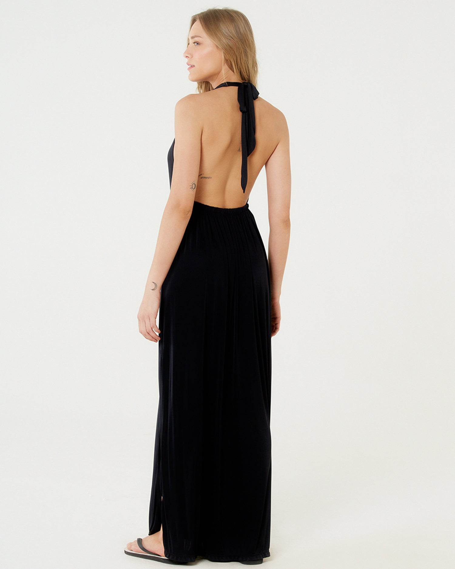 Image 04: Blueman Maxi Dresses Vestido Saida Duo Liso Preto Mistica