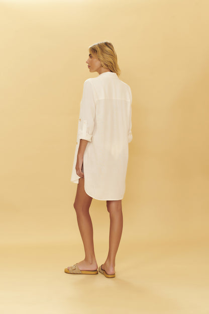 Model Back: Blueman Shirtdress Longsleeve Shirt Offwhite