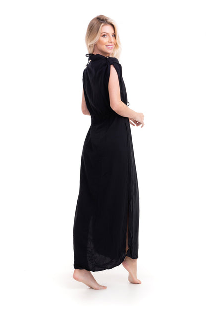 Model Back: Lua Morena Shirtdress Long Shirtdress Liso Preto