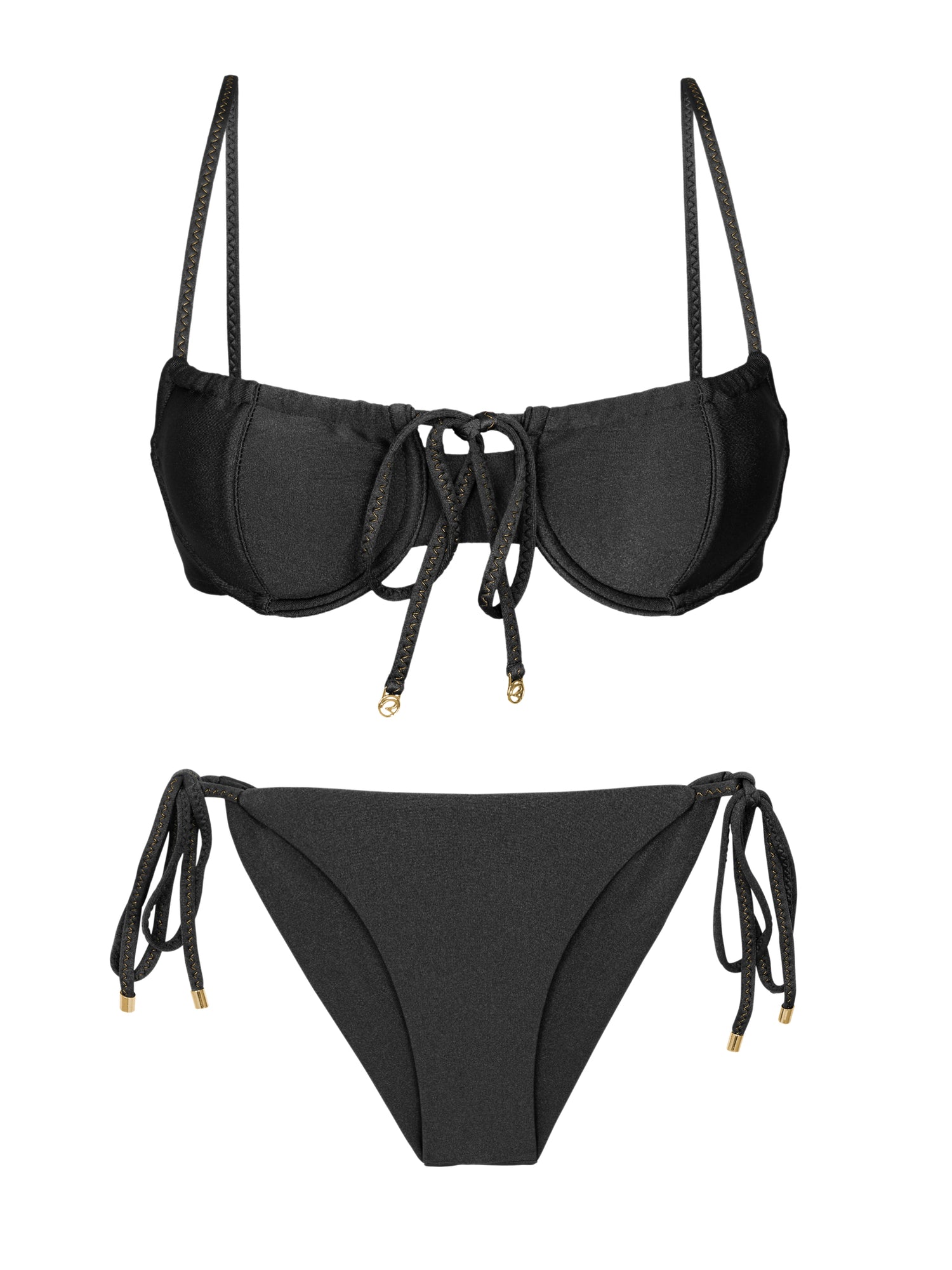 Product Front: Rio De Sol Set Set Shimmer-Black Balconet-Tie Cheeky-Tie-Gold