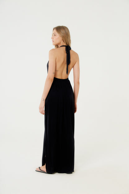 Model Back: Blueman Maxi Dresses Vestido Saida Duo Liso Preto Mistica