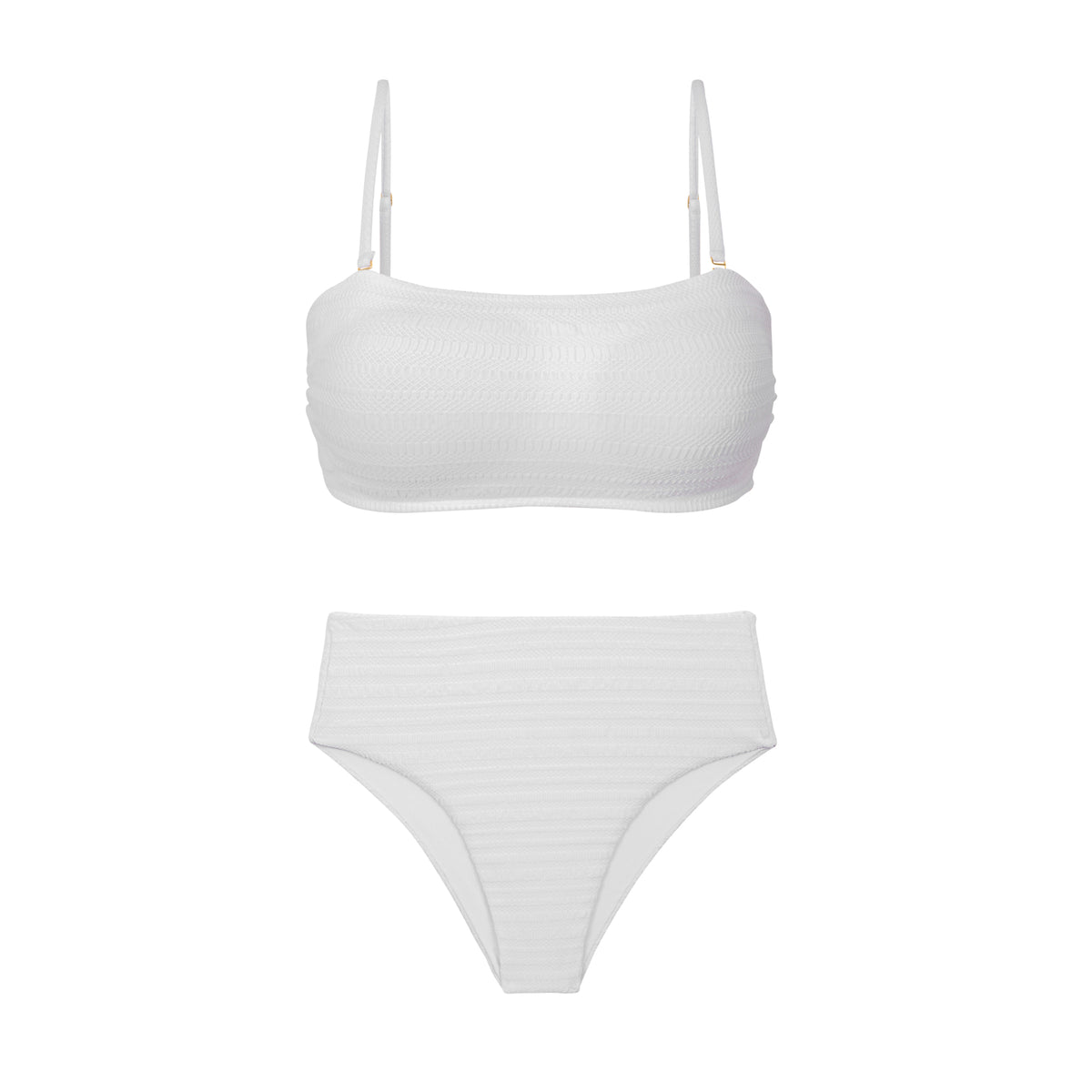 Product Front: Rio De Sol Two Piece Swimwear Set Memphis-White Bandeau-Reto Hotpants