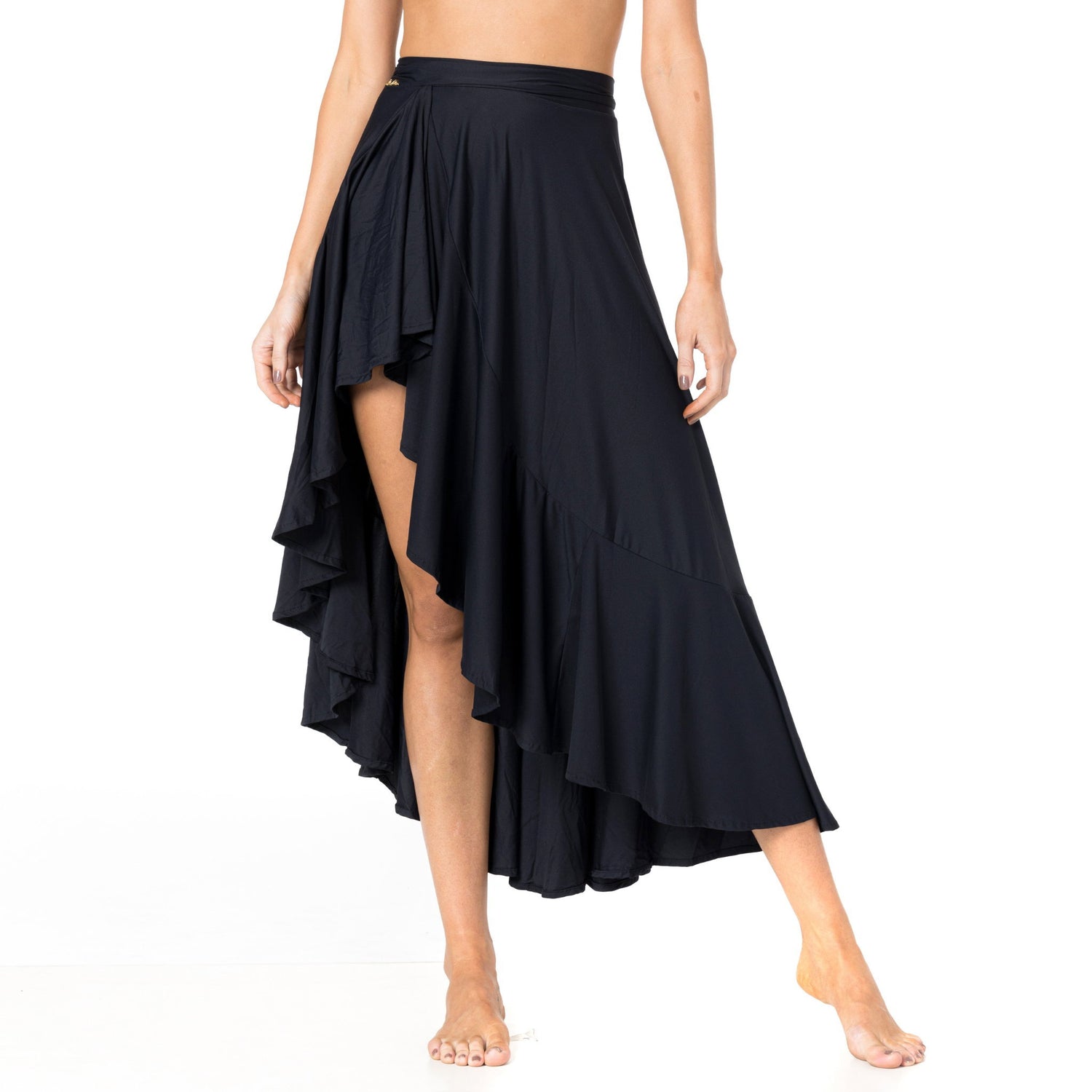 Gallery: Lua Morena Beach Skirt Pareo Babado Uv Liso Preto