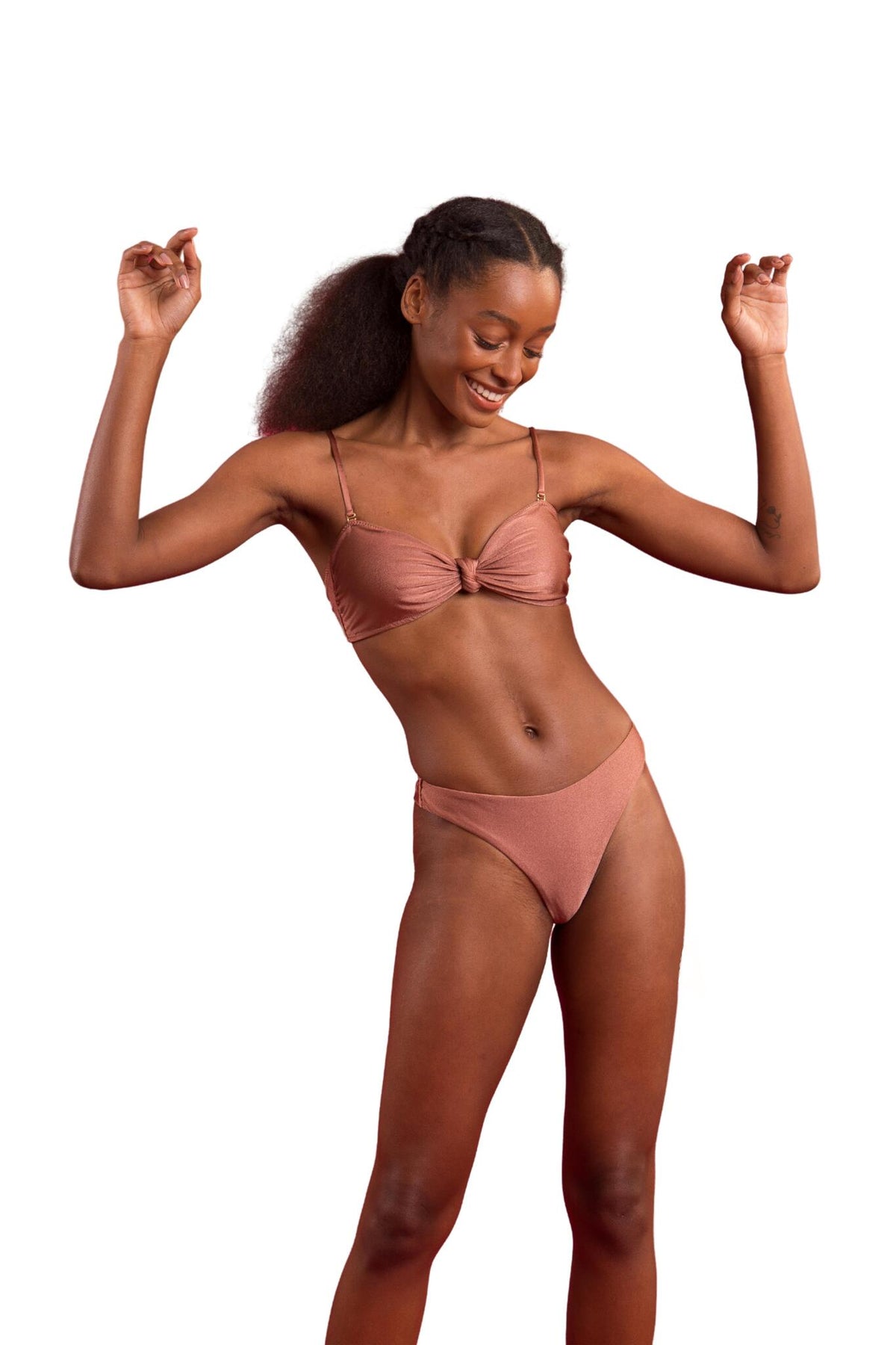 Image 04: Rio De Sol Two Piece Swimwear Set Shimmer-Copper Bandeau-Joy Nice-Fio