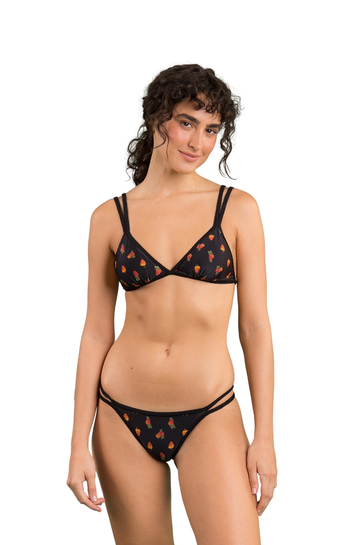 Model Front: Rio De Sol Two Piece Swimwear Set Cashew Tri-Duo Mini-Duo
