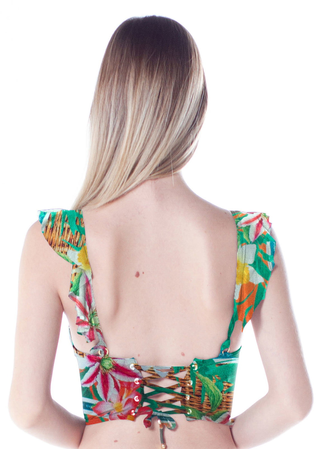 Model Back: La Playa Bikini Tops Top Babado Cropped Balaio