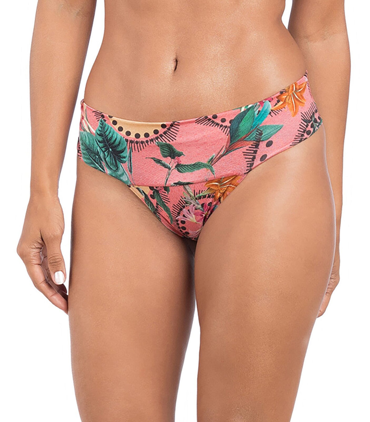 Model Front: La Playa Bikini Bottoms Bottom Faixa Floral Rosa