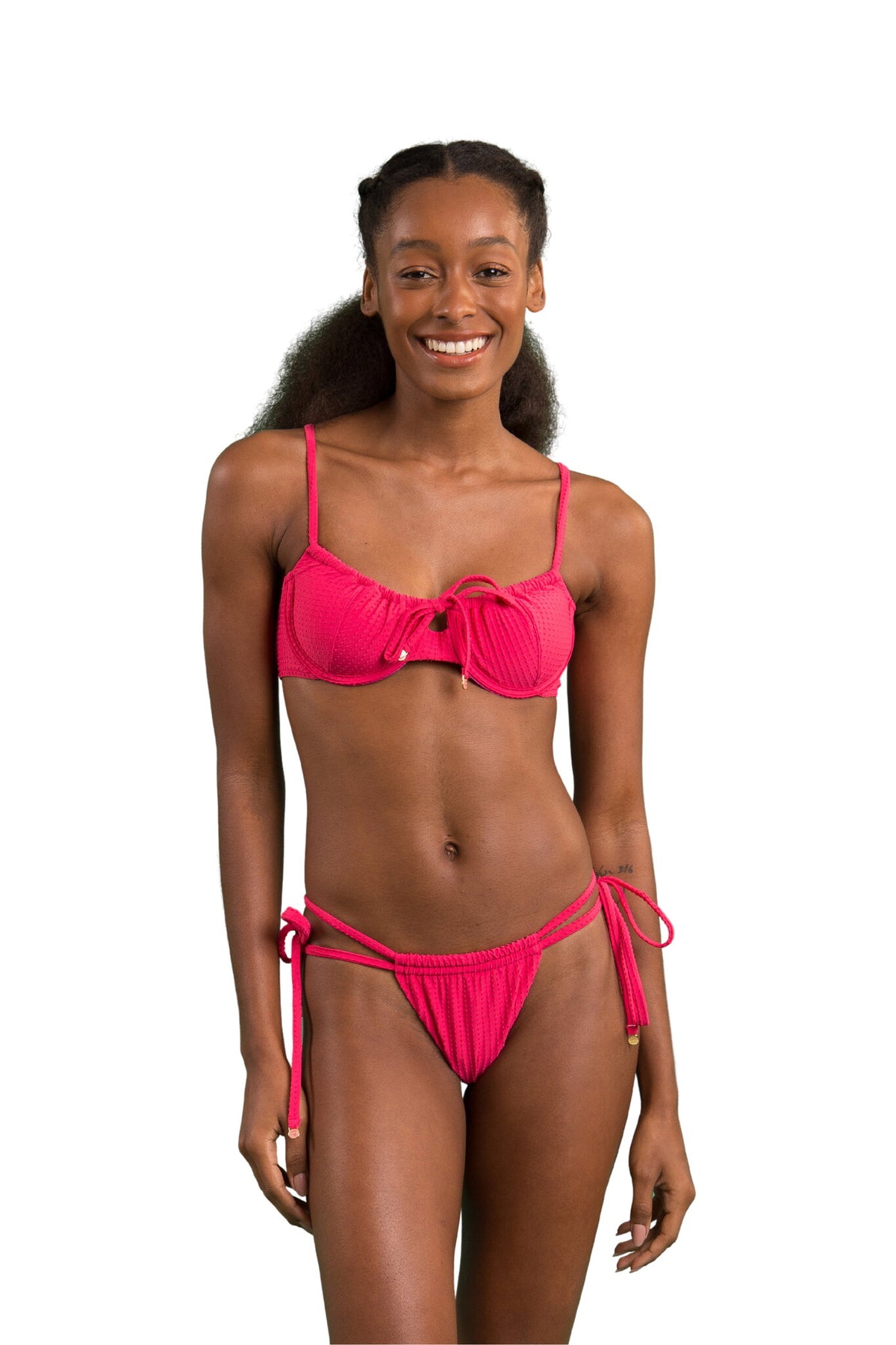Model Front: Rio De Sol Bikini Tops Top Dots-Virtual-Pink Balconet-Tie
