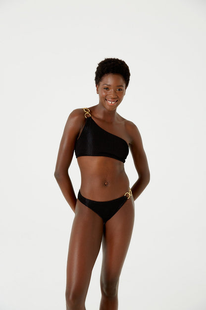 Model Front: Blueman Bikini Bottoms Bottom Textura Wavy Shine Preto