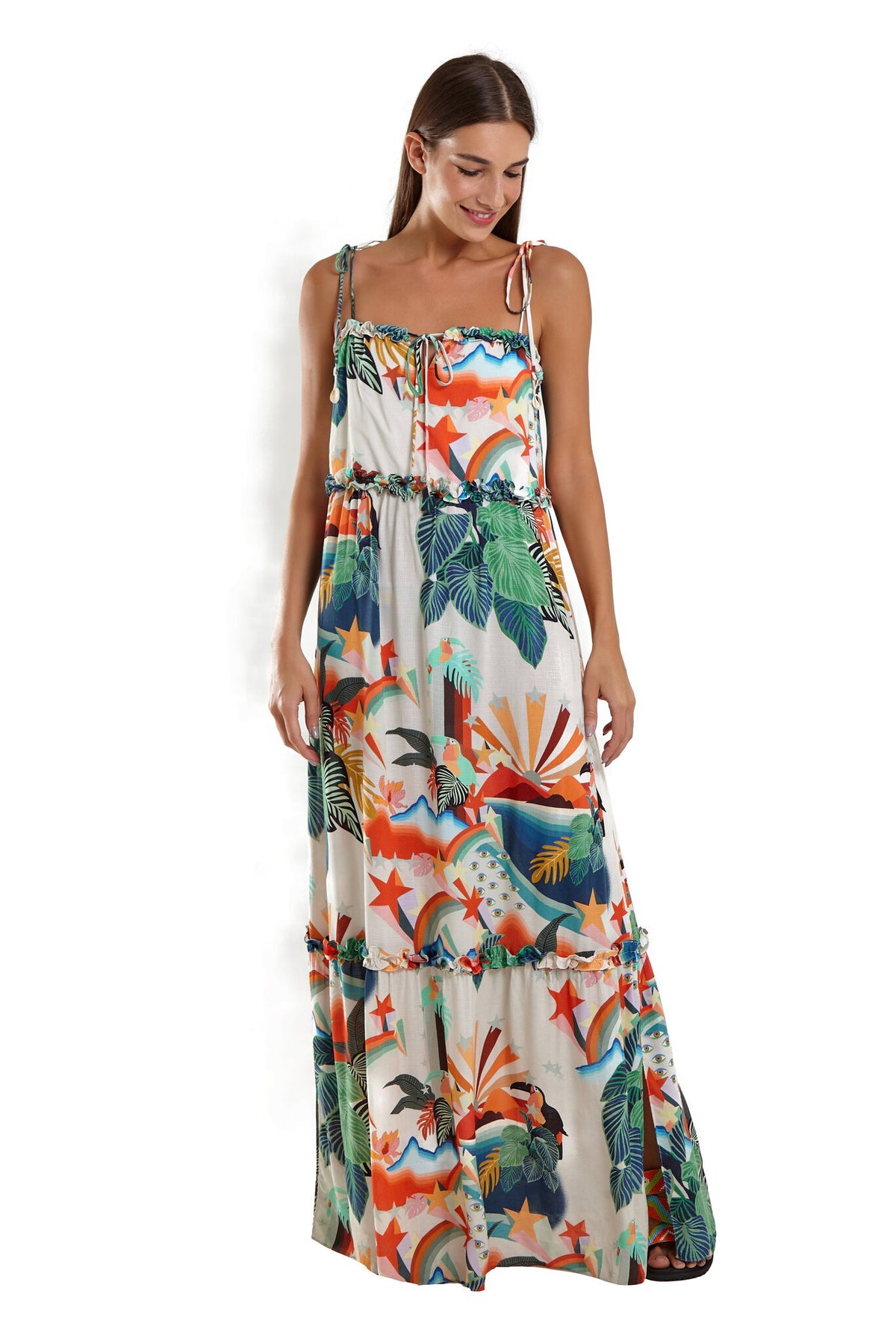 Model Front: Blueman Maxi Dresses Vestido Longo Olivia Tropical Mess