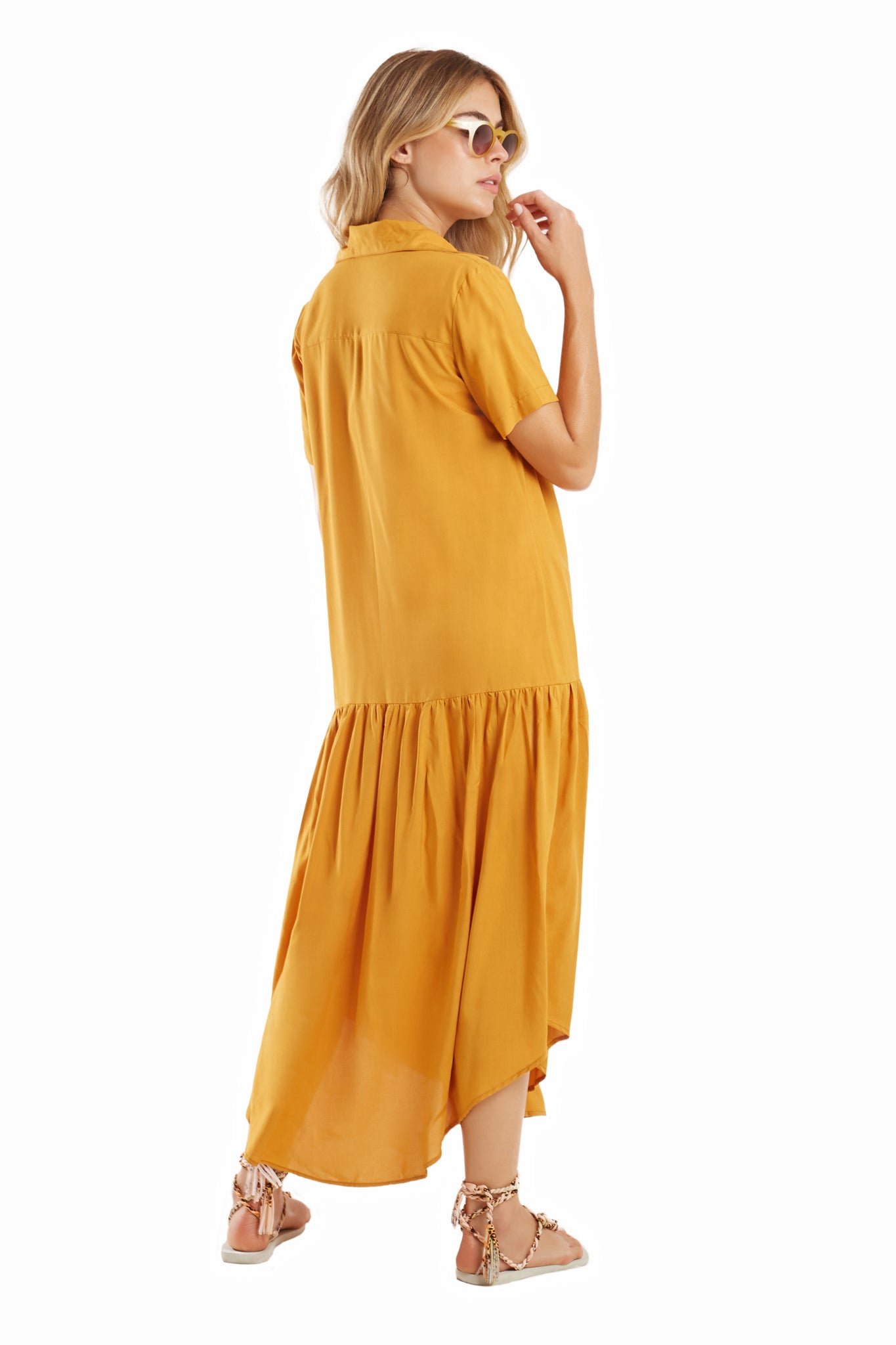 Model Back: Blueman Maxi Dresses Vestido Chemise Eva Liso Marrom