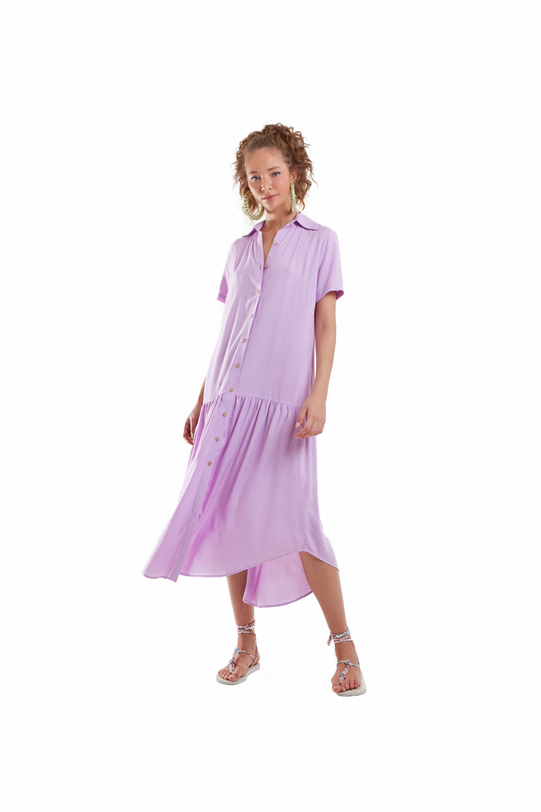 Model Front: Blueman Maxi Dresses Vestido Chemise Liso Roxo